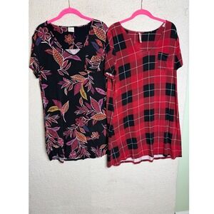 Soma Sleep Shirt Set Womens Large Multicolor Plaid V-Neck Pocket Tunic 2PK